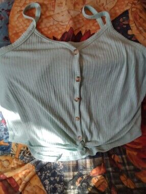 #680 No Boundaries Mint Ribbed Button-Front Cropped Tank